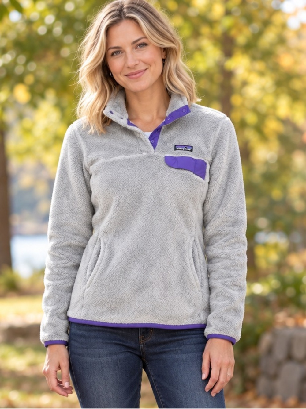 Patagonia Women’s Re-Tool Snap-T Fleece Pullover Gray Purple Size Medium
